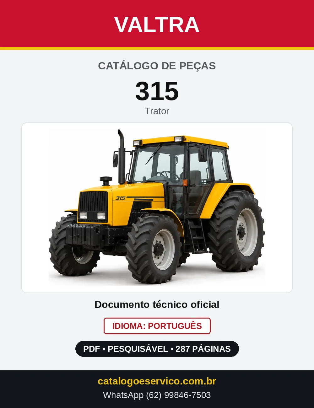 Capa do Catálogo de Peças Valtra 315 — Trator