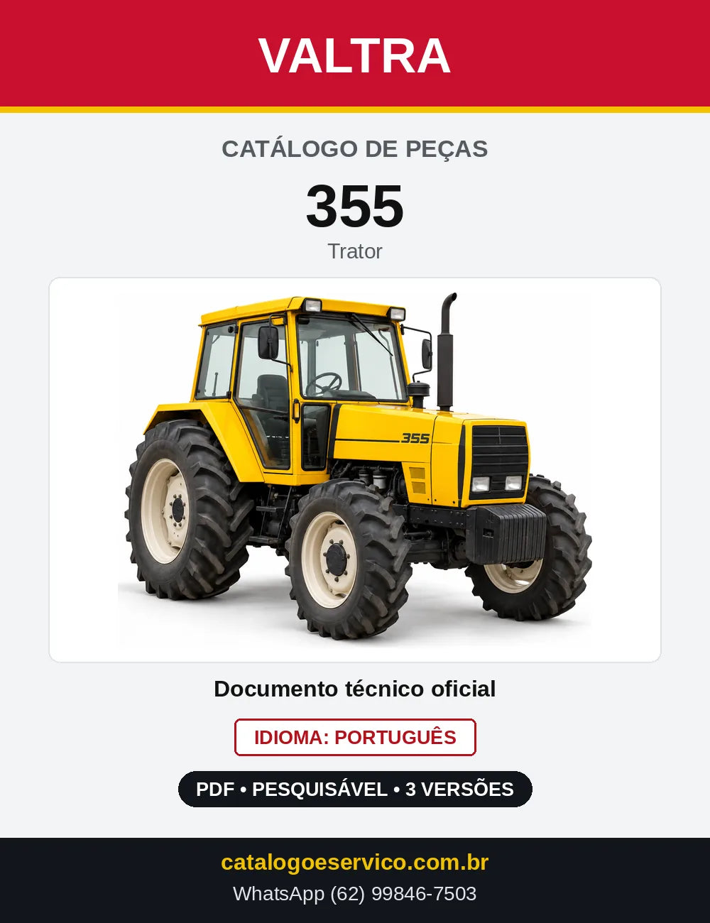Capa do Catálogo de Peças Valtra 355 — Trator