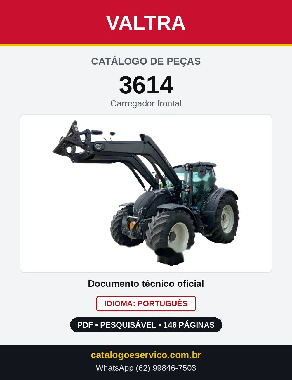 Capa do Catálogo de Peças Valtra 3614 — Carregador frontal