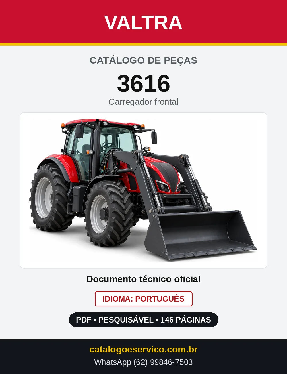 Capa do Catálogo de Peças Valtra 3616 — Carregador frontal