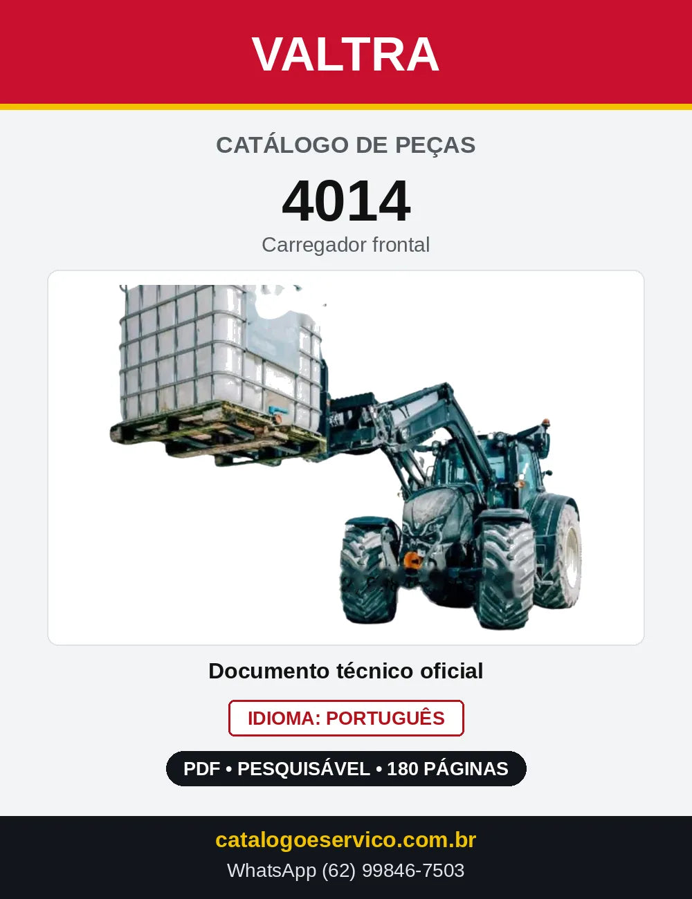 Capa do Catálogo de Peças Valtra 4014 — Carregador frontal