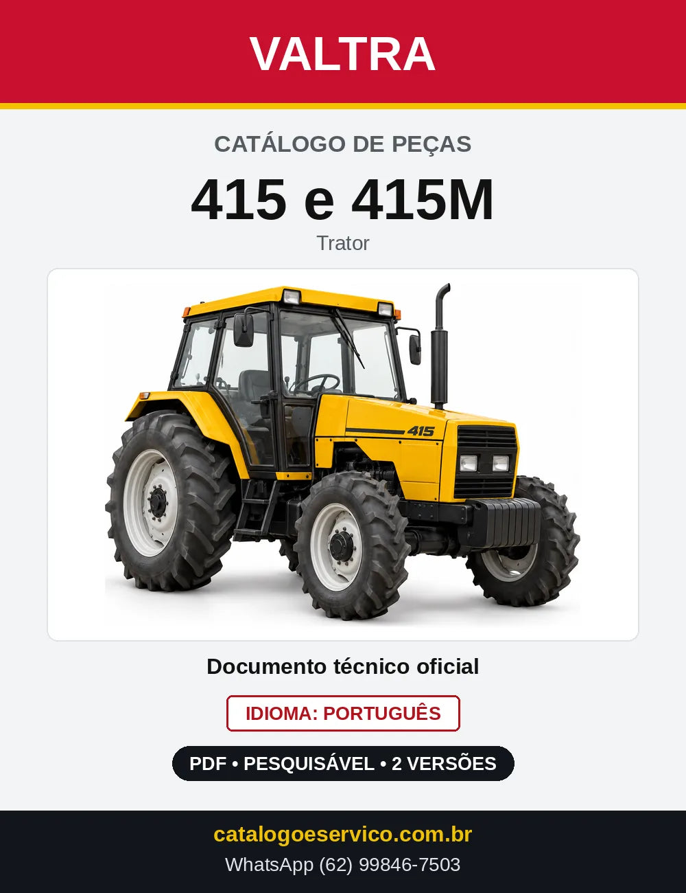 Capa do Catálogo de Peças Valtra 415 e 415M — Trator