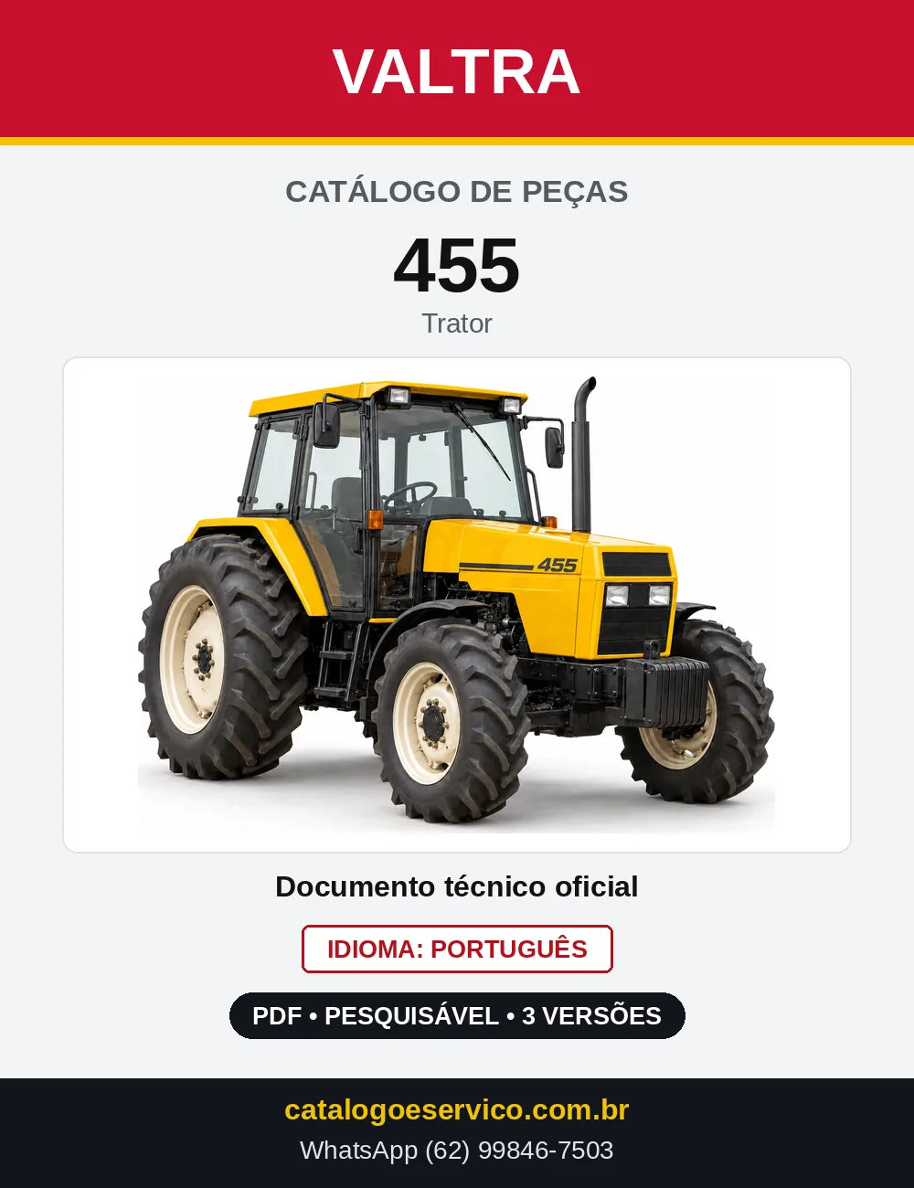 Capa do Catálogo de Peças Valtra 455 — Trator