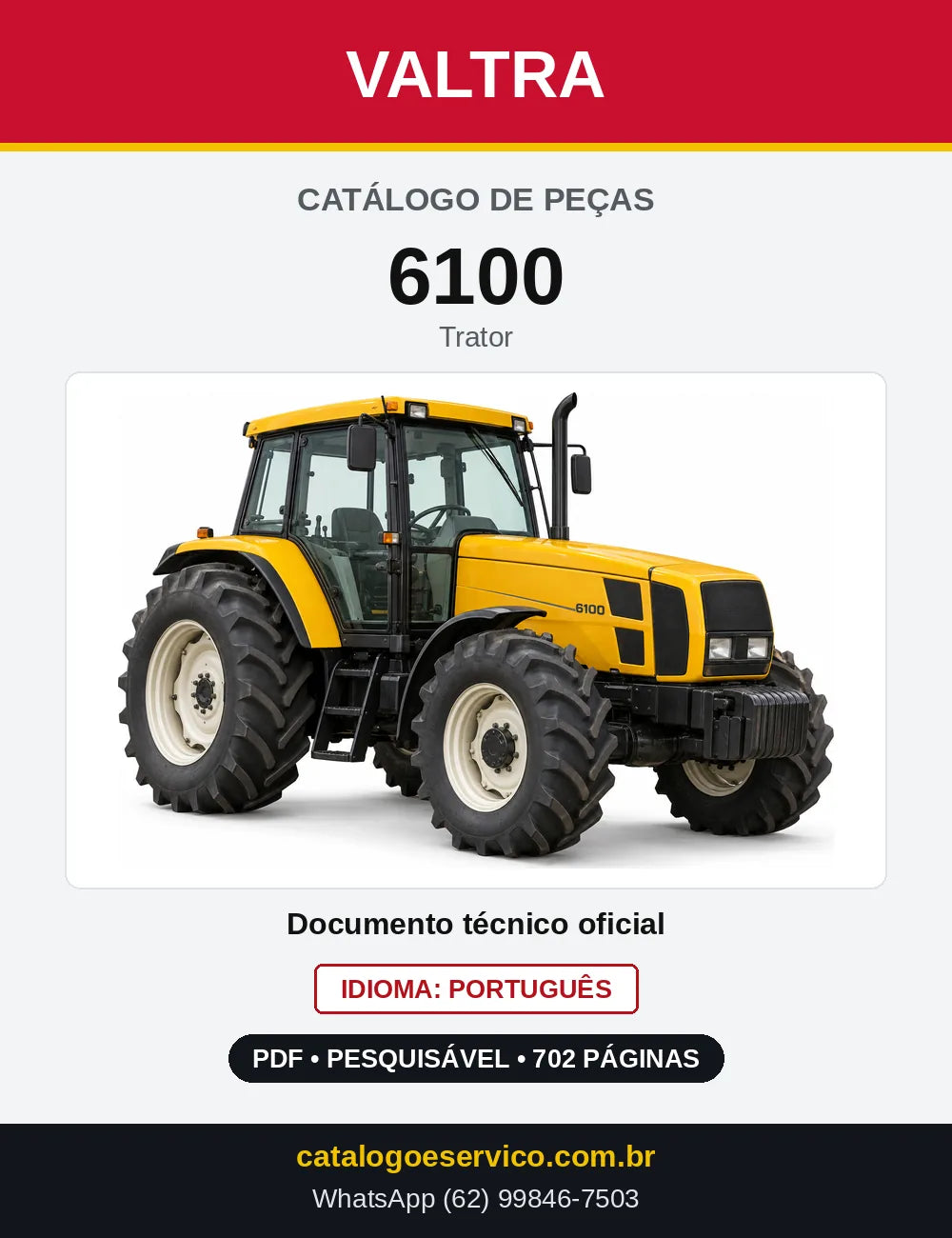 Capa do Catálogo de Peças Valtra 6100 — Trator