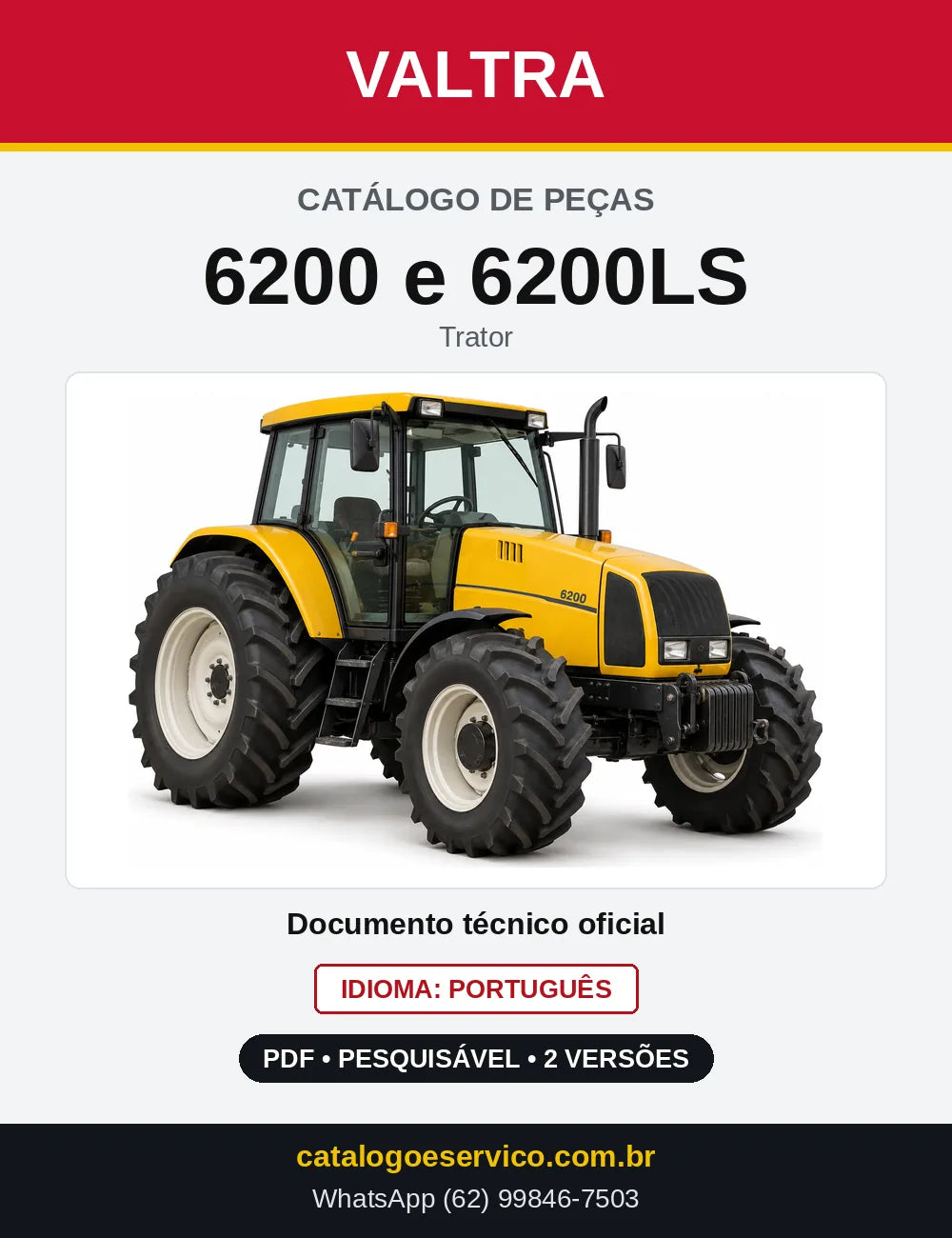 Capa do Catálogo de Peças Valtra 6200 e 6200LS — Trator
