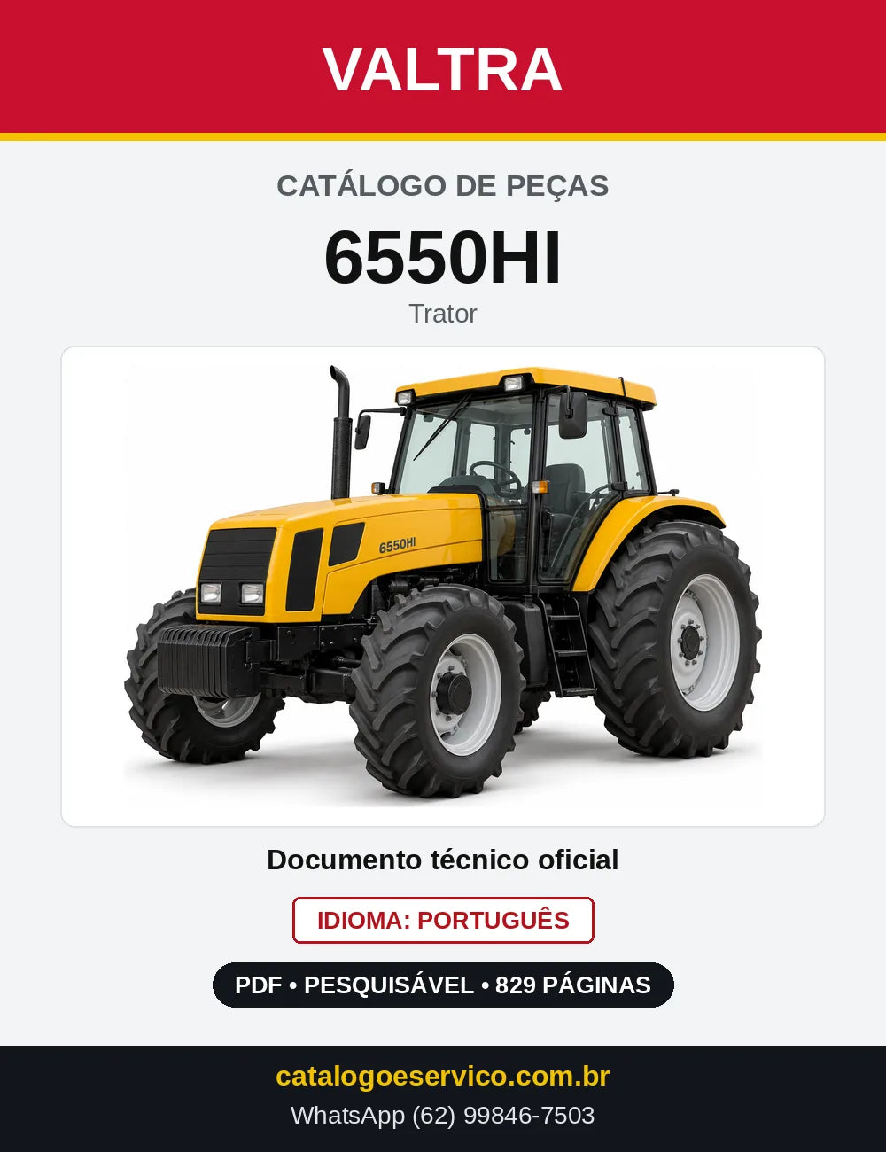 Capa do Catálogo de Peças Valtra 6550HI — Trator