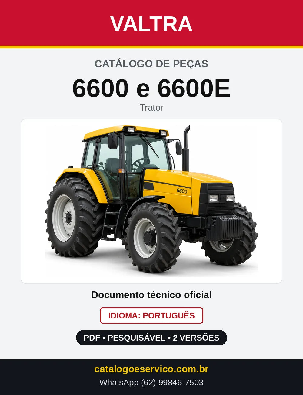 Capa do Catálogo de Peças Valtra 6600 e 6600E — Trator