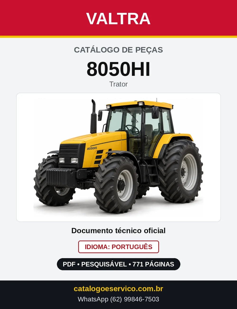 Capa do Catálogo de Peças Valtra 8050HI — Trator