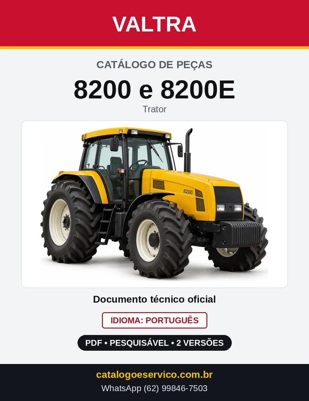 Capa do Catálogo de Peças Valtra 8200 e 8200E — Trator