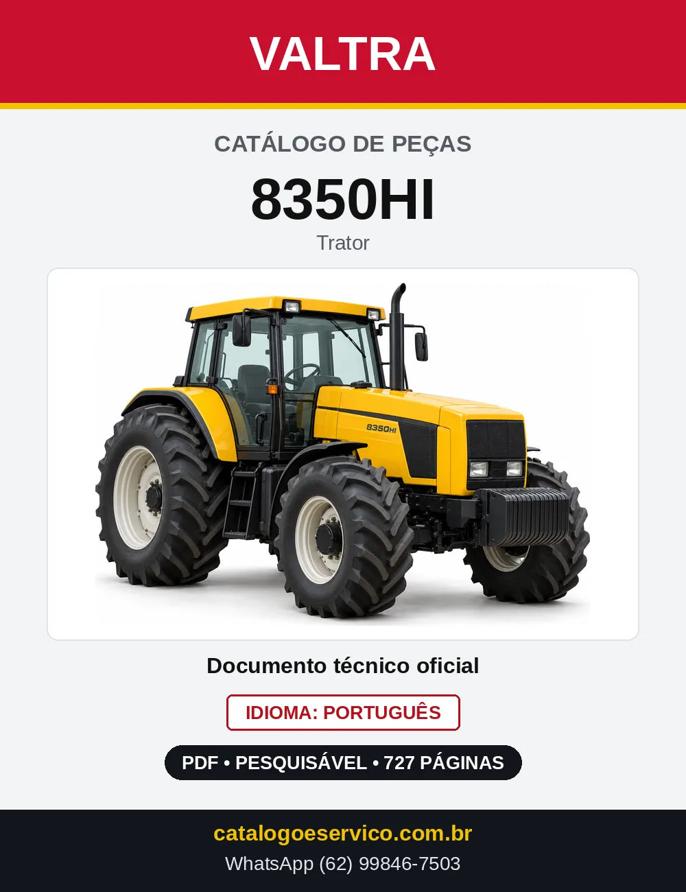 Capa do Catálogo de Peças Valtra 8350HI — Trator