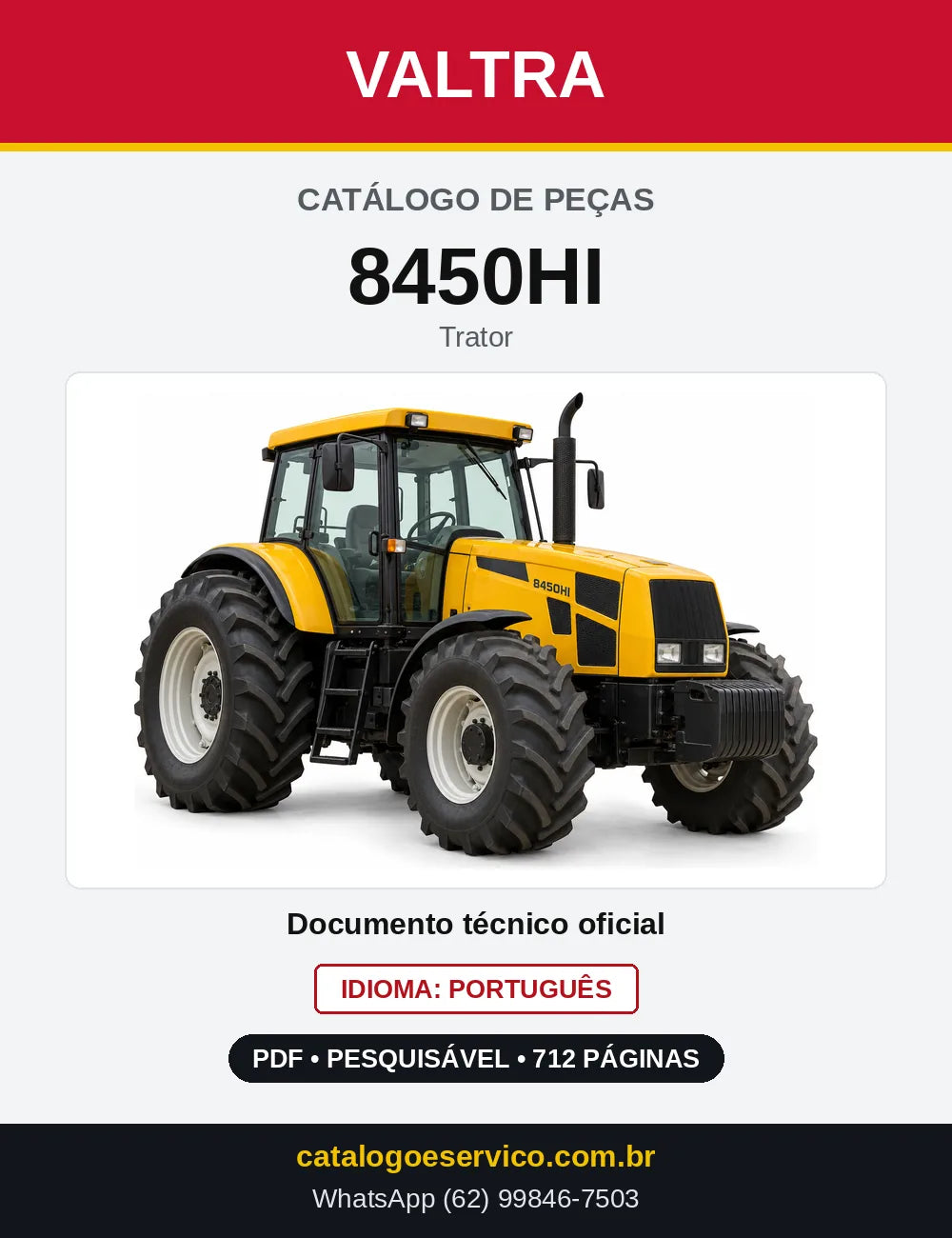 Capa do Catálogo de Peças Valtra 8450HI — Trator