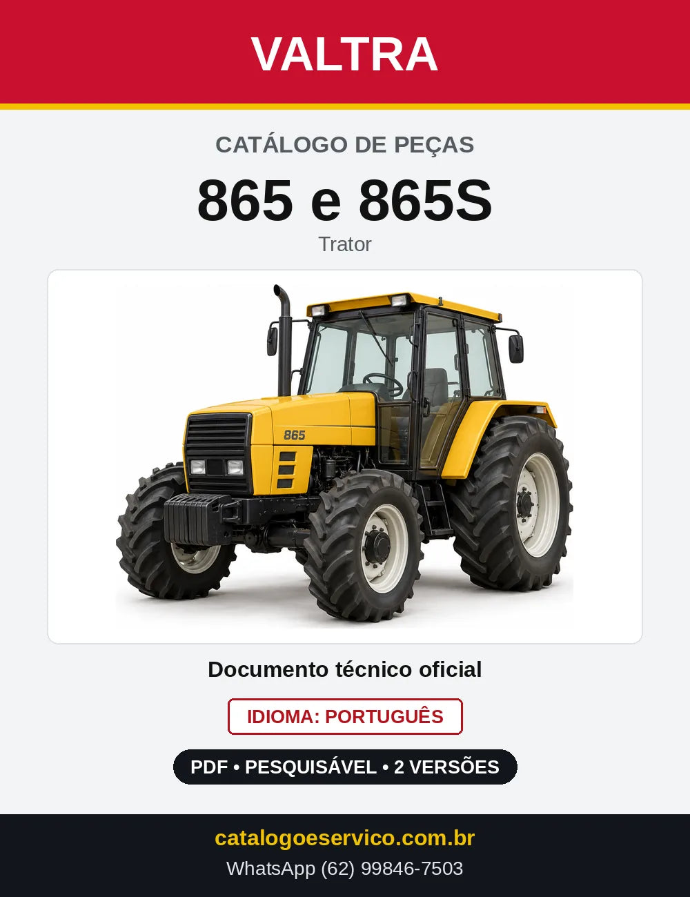 Capa do Catálogo de Peças Valtra 865 e 865S — Trator