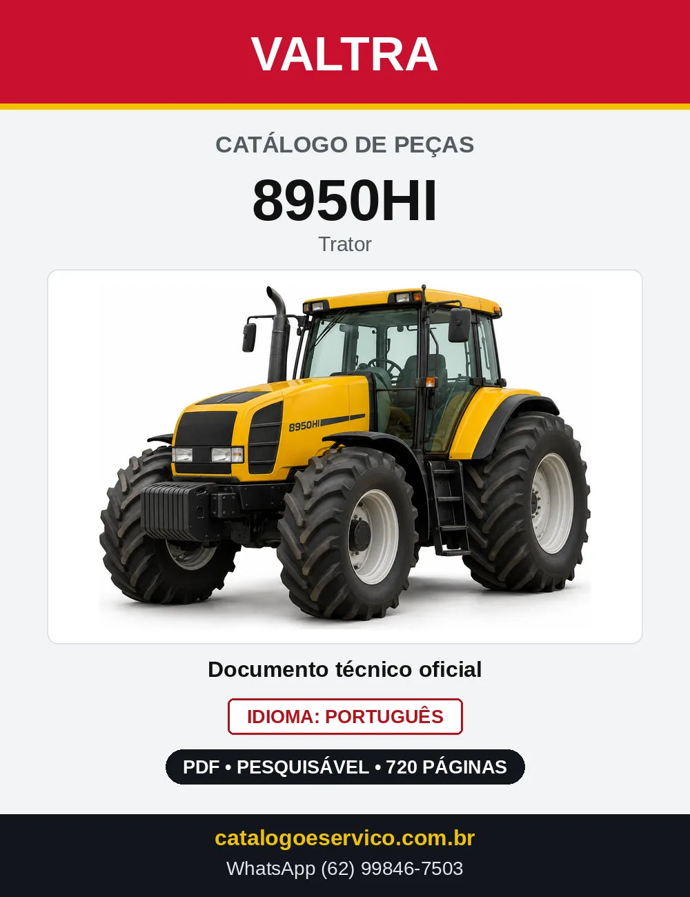 Capa do Catálogo de Peças Valtra 8950HI — Trator