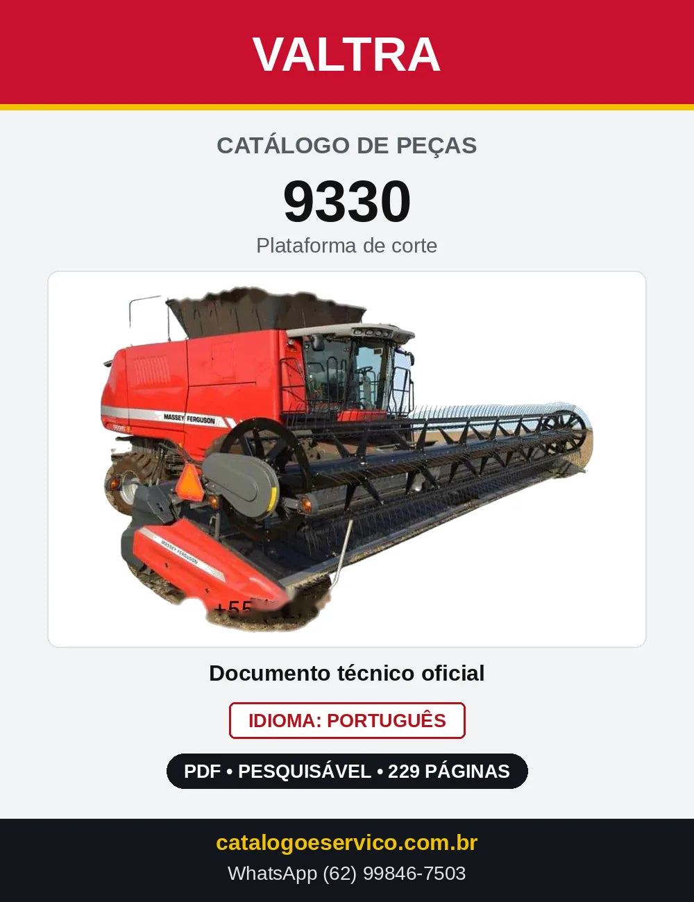 Capa do Catálogo de Peças Valtra 9330 — Plataforma de corte