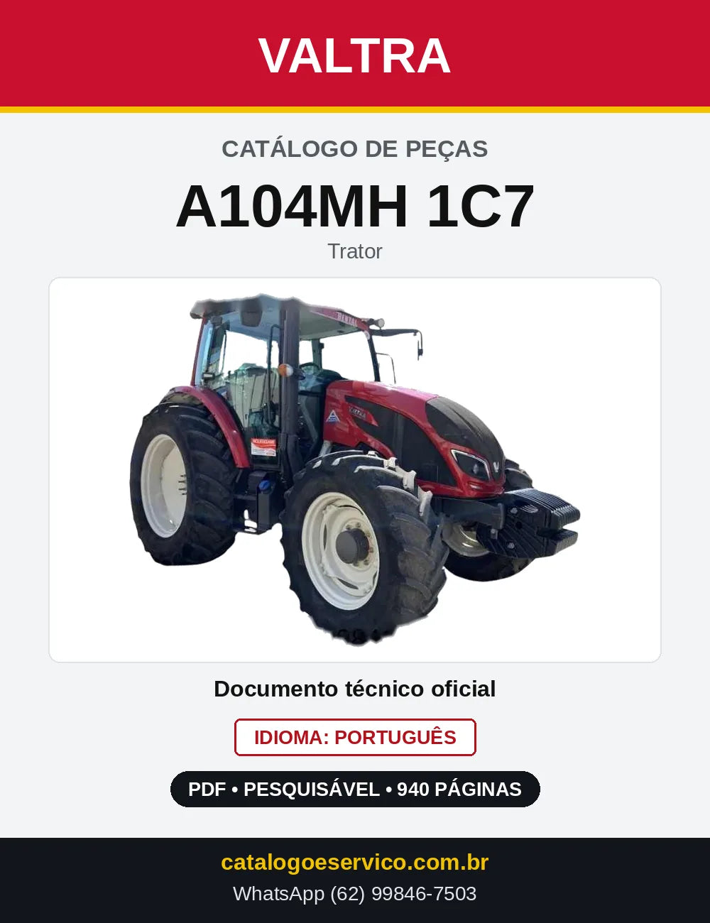 Capa do Catálogo de Peças Valtra A104MH 1C7 — Trator
