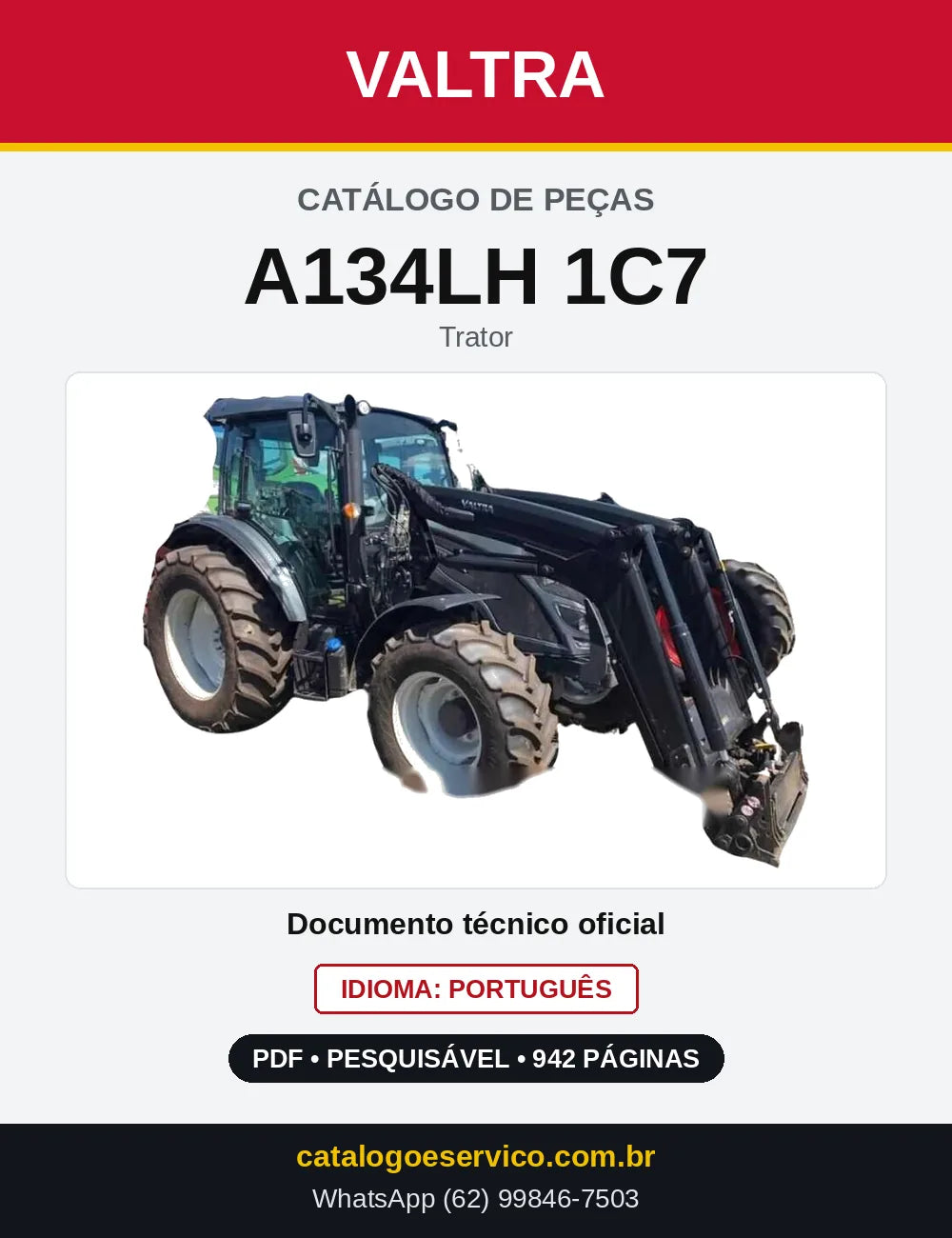 Capa do Catálogo de Peças Valtra A134LH 1C7 — Trator