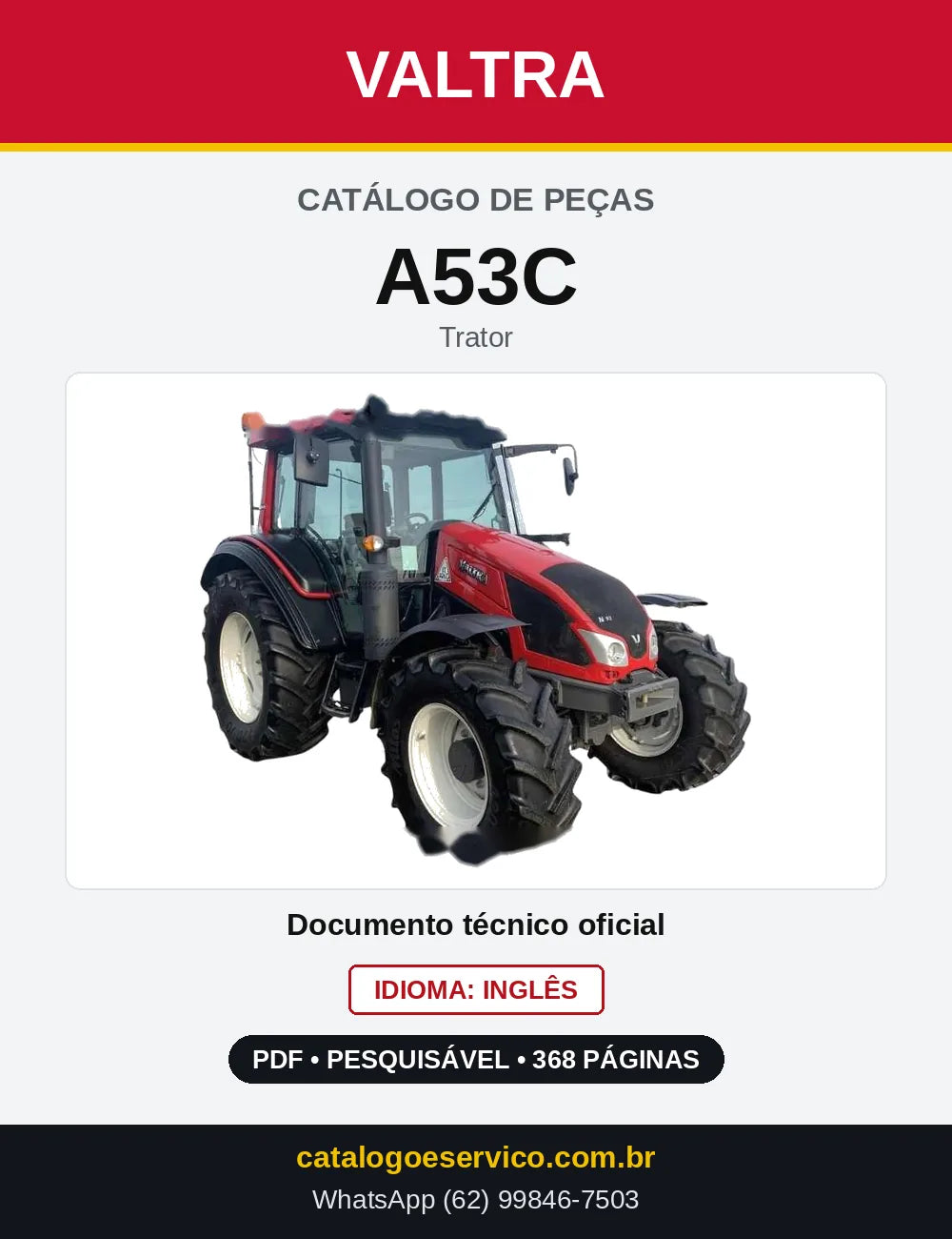 Capa do Catálogo de Peças Valtra A53C — Trator