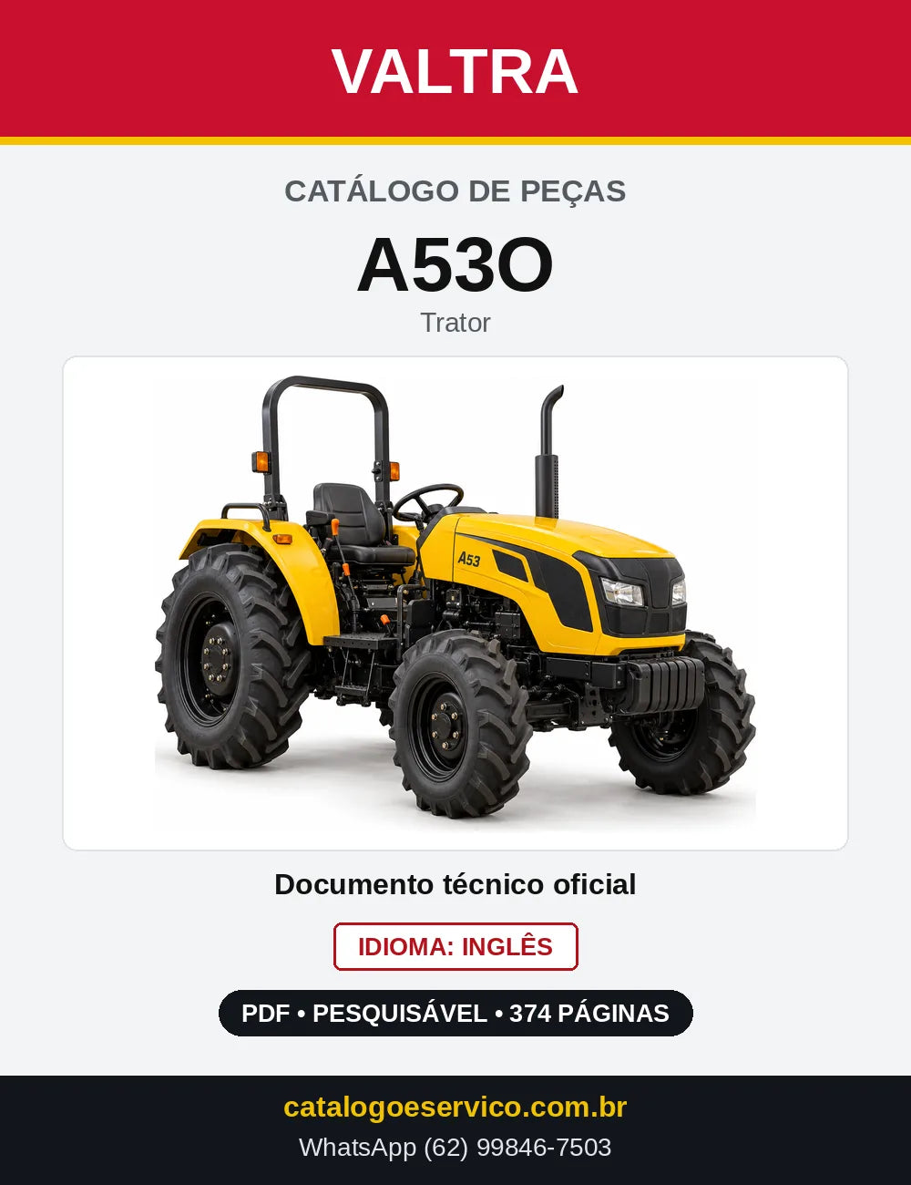 Capa do Catálogo de Peças Valtra A53O — Trator