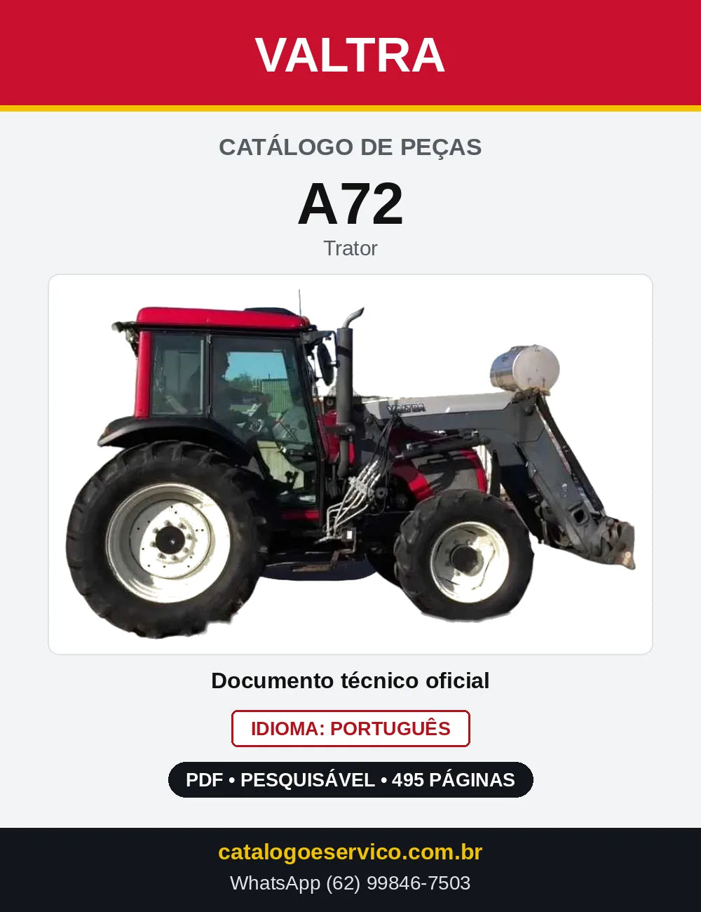 Capa do Catálogo de Peças Valtra A72 — Trator