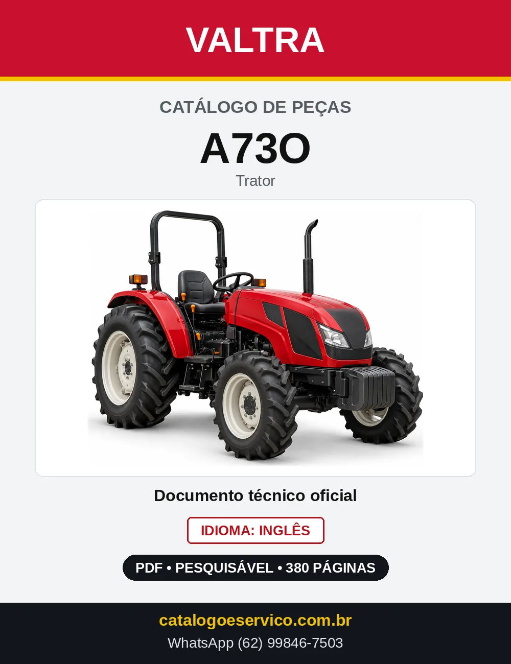 Capa do Catálogo de Peças Valtra A73O — Trator