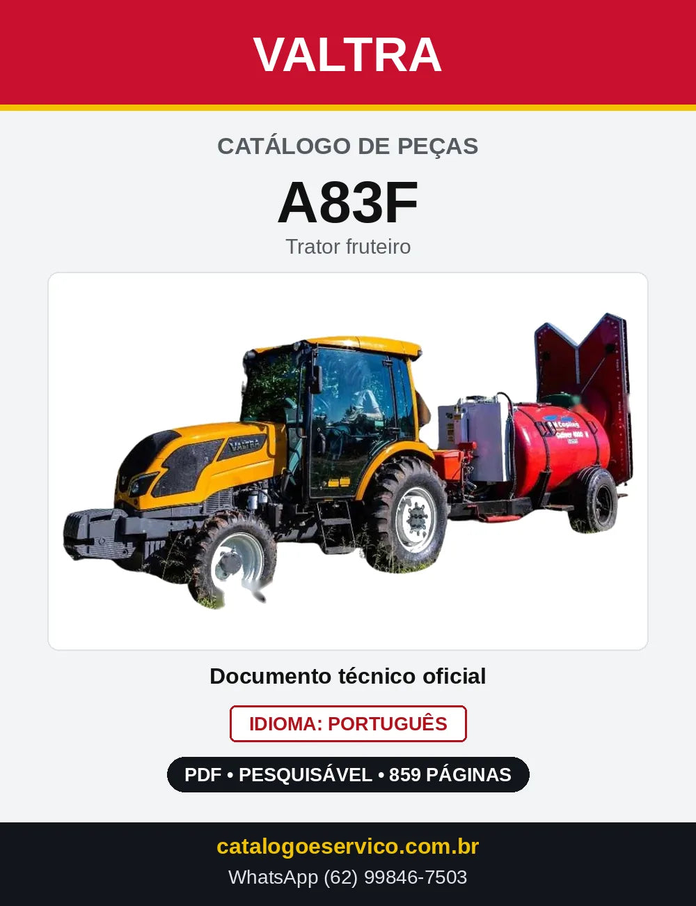 Capa do Catálogo de Peças Valtra A83F — Trator fruteiro