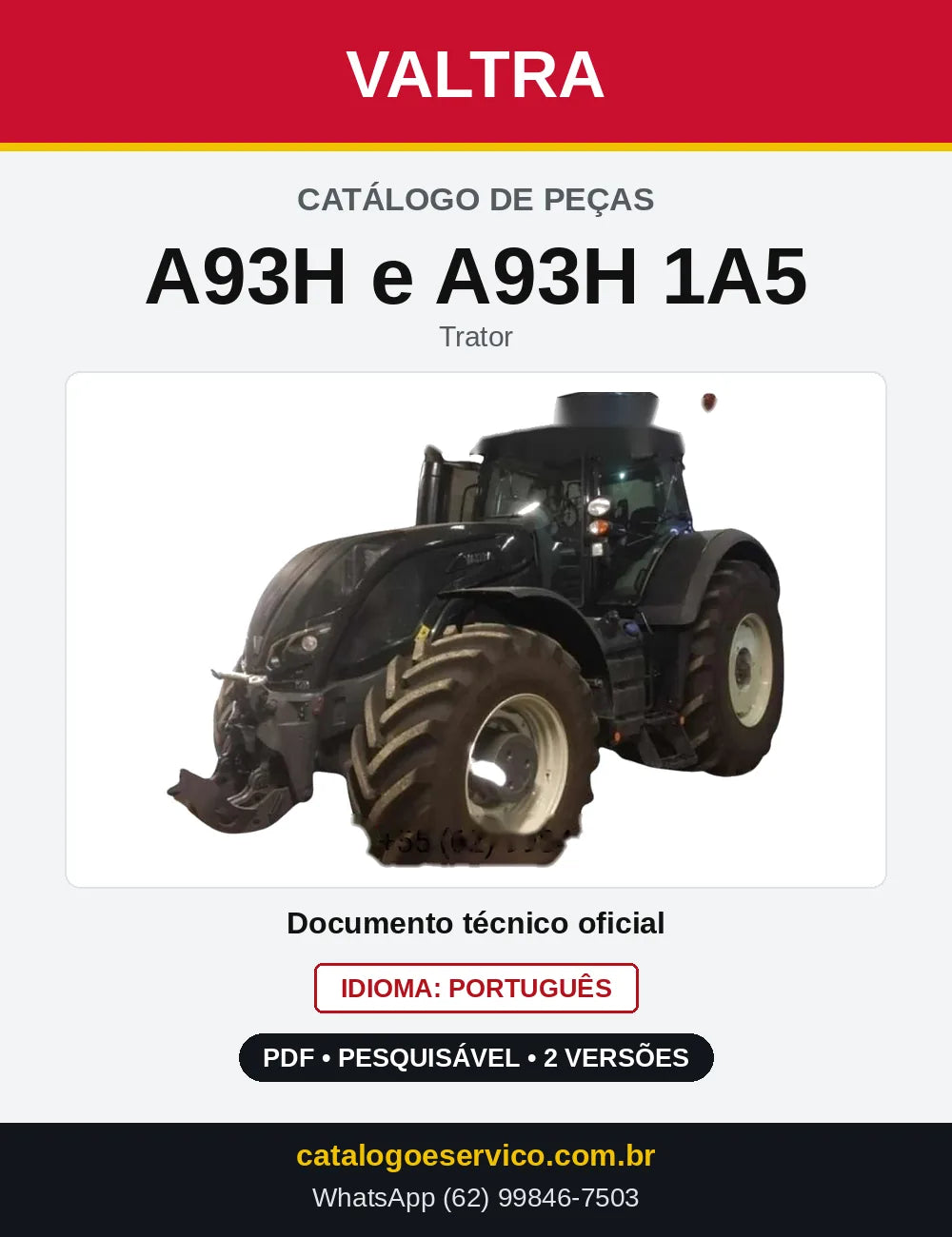 Capa do Catálogo de Peças Valtra A93H — Trator