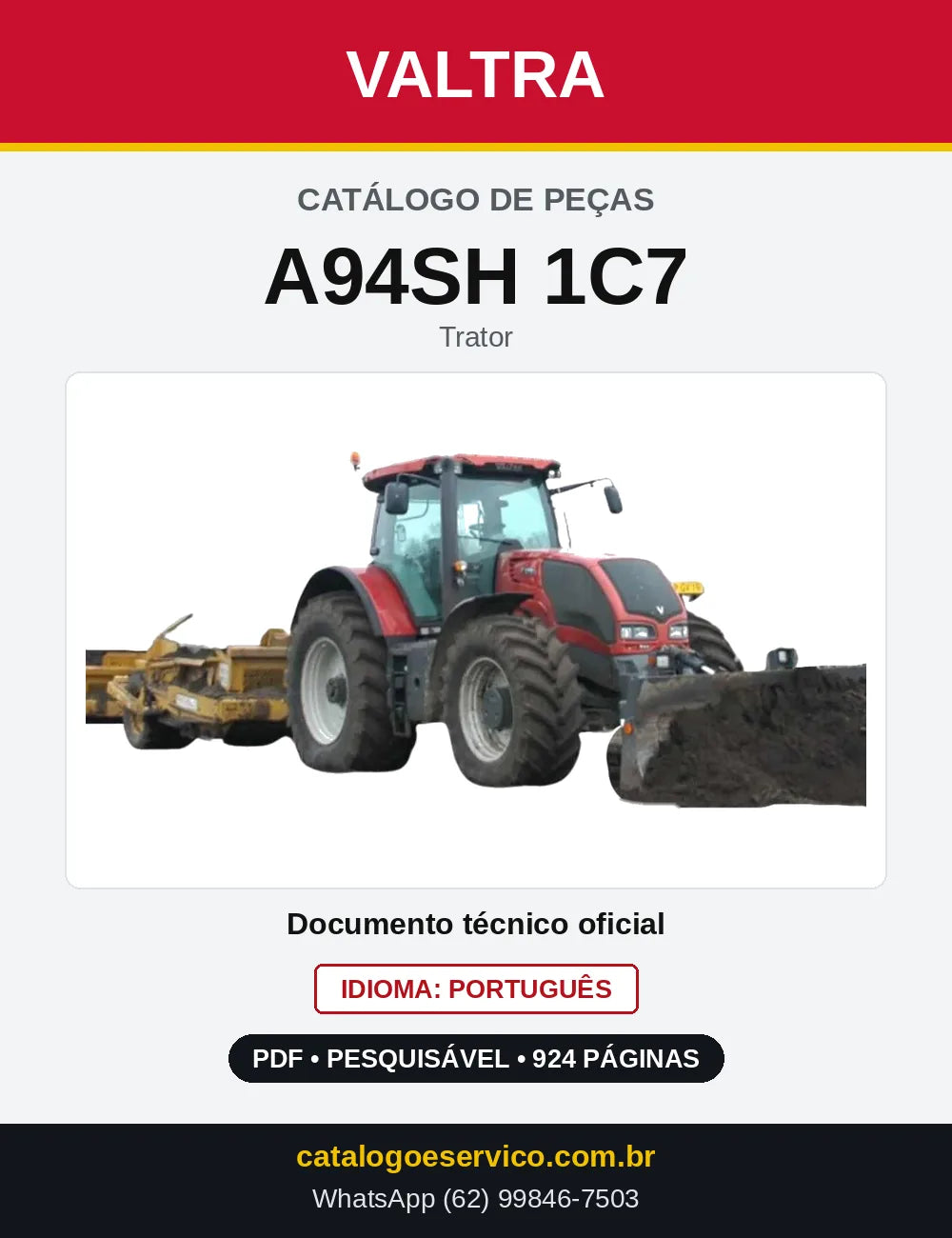 Capa do Catálogo de Peças Valtra A94SH 1C7 — Trator