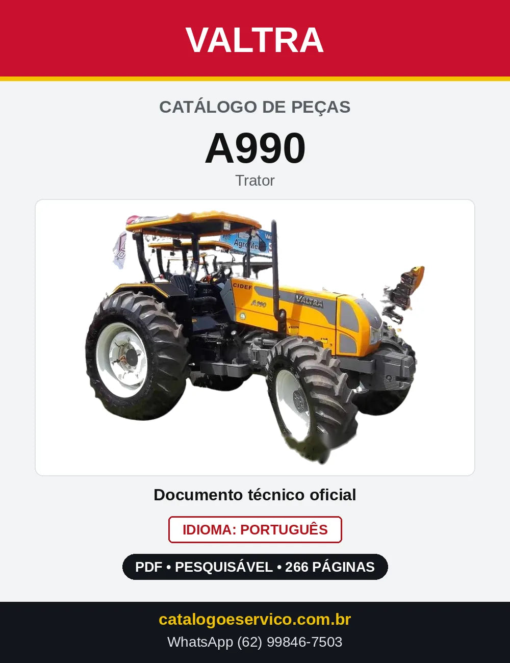 Capa do Catálogo de Peças Valtra A990 — Trator