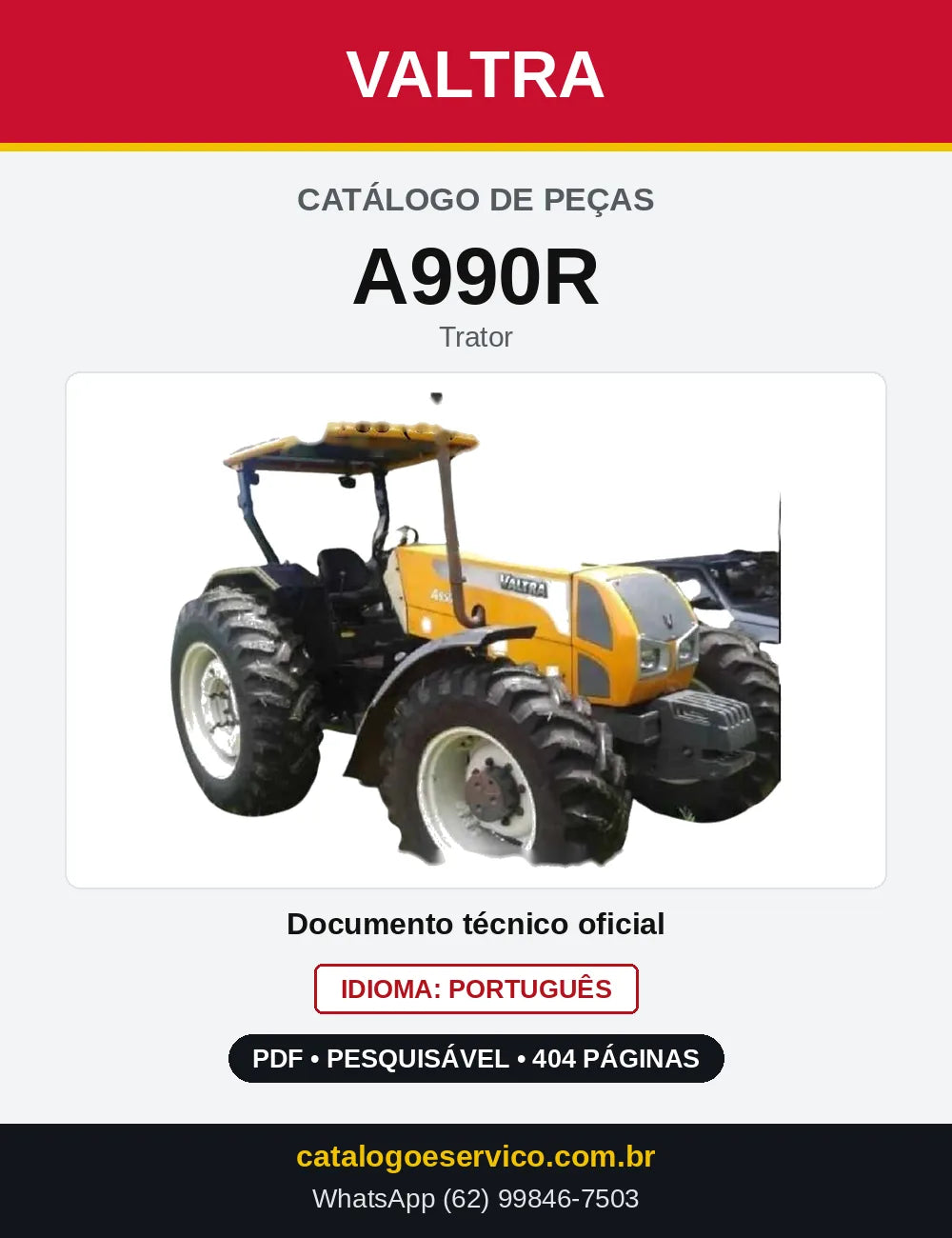 Capa do Catálogo de Peças Valtra A990R — Trator