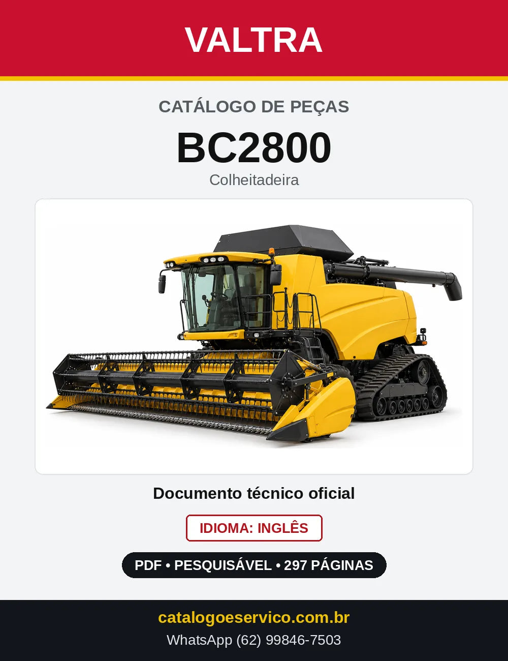 Capa do Catálogo de Peças Valtra BC2800 — Colheitadeira