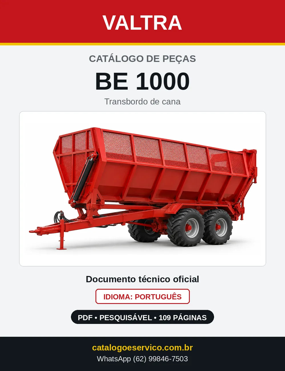 Capa do catálogo de peças Valtra BE 1000 em PDF