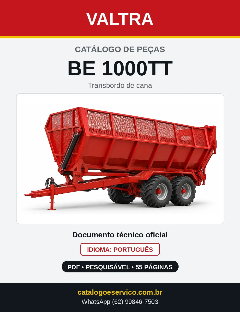 Capa do catálogo de peças Valtra BE 1000TT em PDF