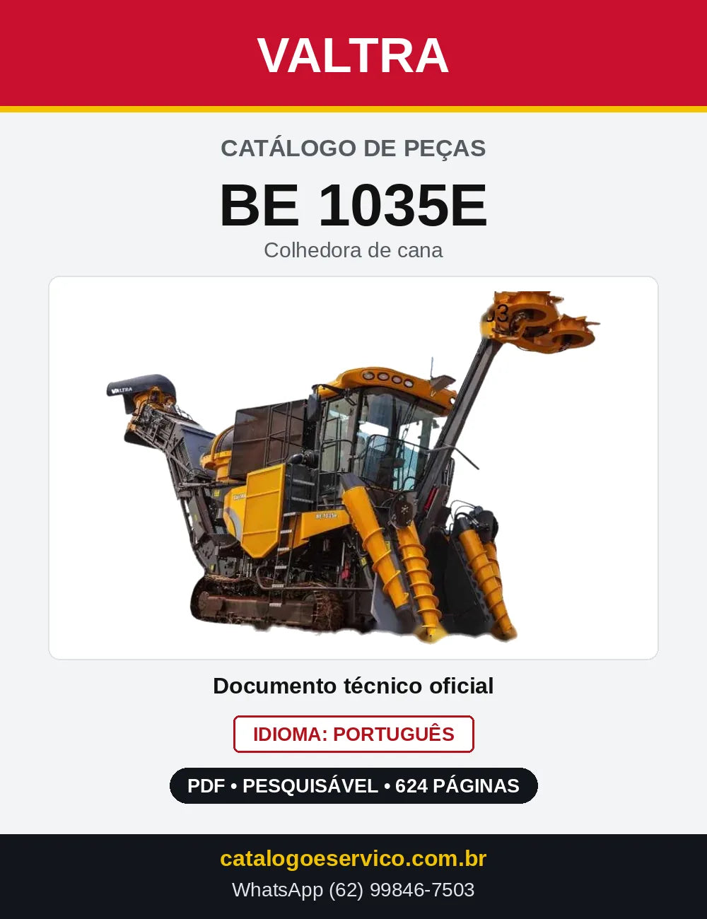 Capa do Catálogo de Peças Valtra BE 1035E — Colhedora de cana