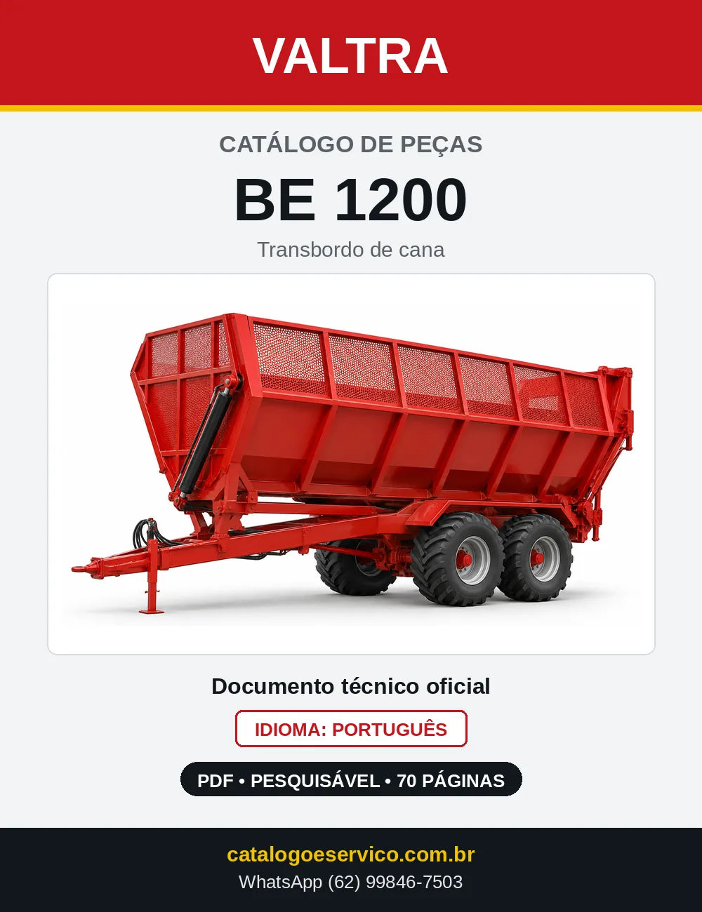 Capa do catálogo de peças Valtra BE 1200 em PDF