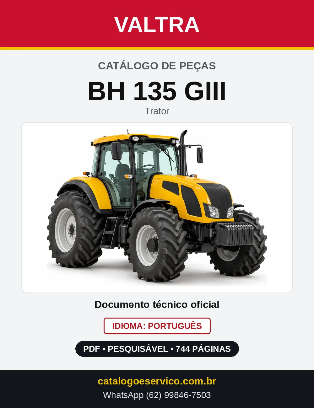 Capa do Catálogo de Peças Valtra BH 135 GIII — Trator