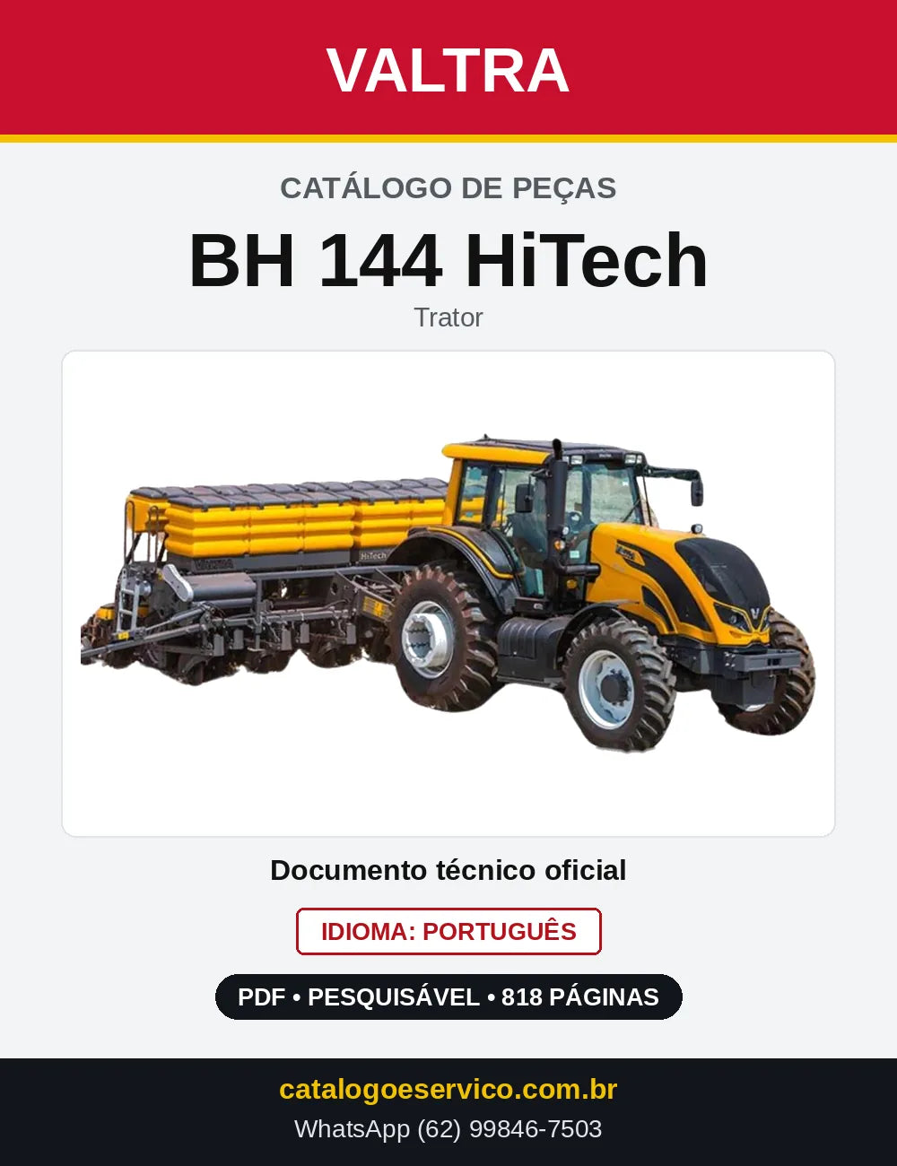 Capa do Catálogo de Peças Valtra BH 144 HiTech — Trator