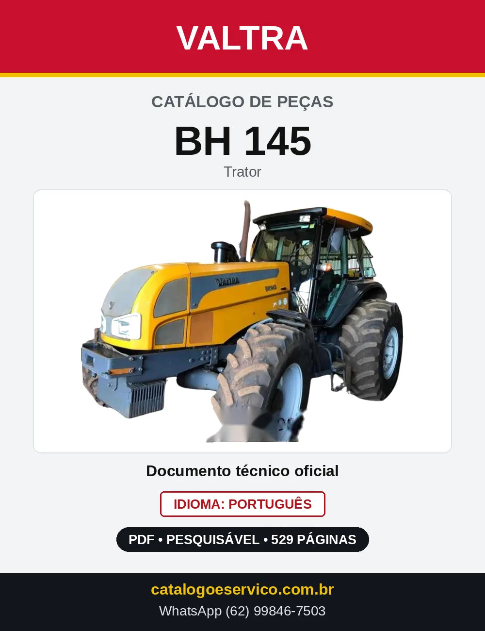 Capa do Catálogo de Peças Valtra BH 145 — Trator