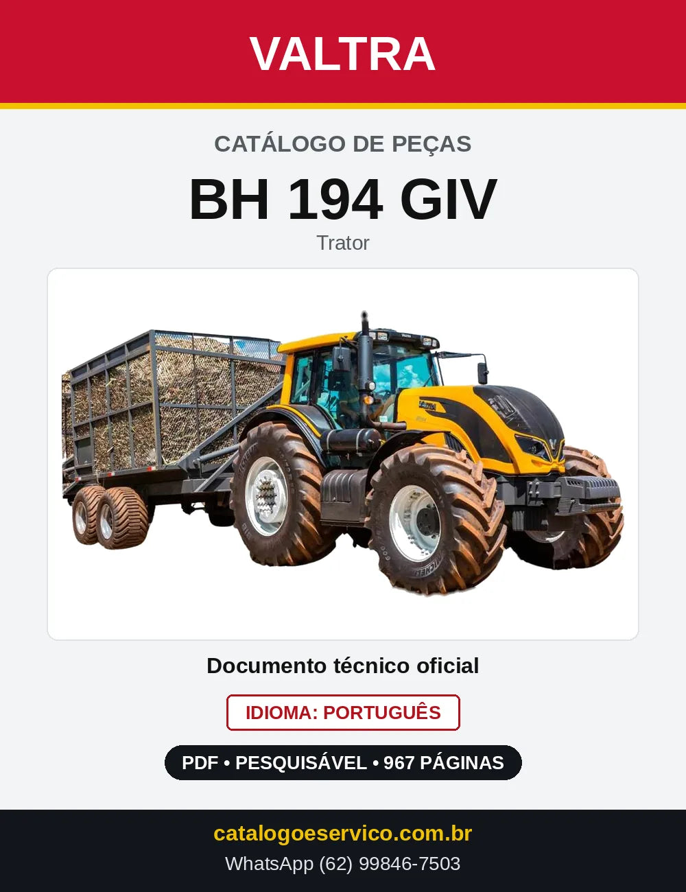 Capa do Catálogo de Peças Valtra BH 194 GIV — Trator