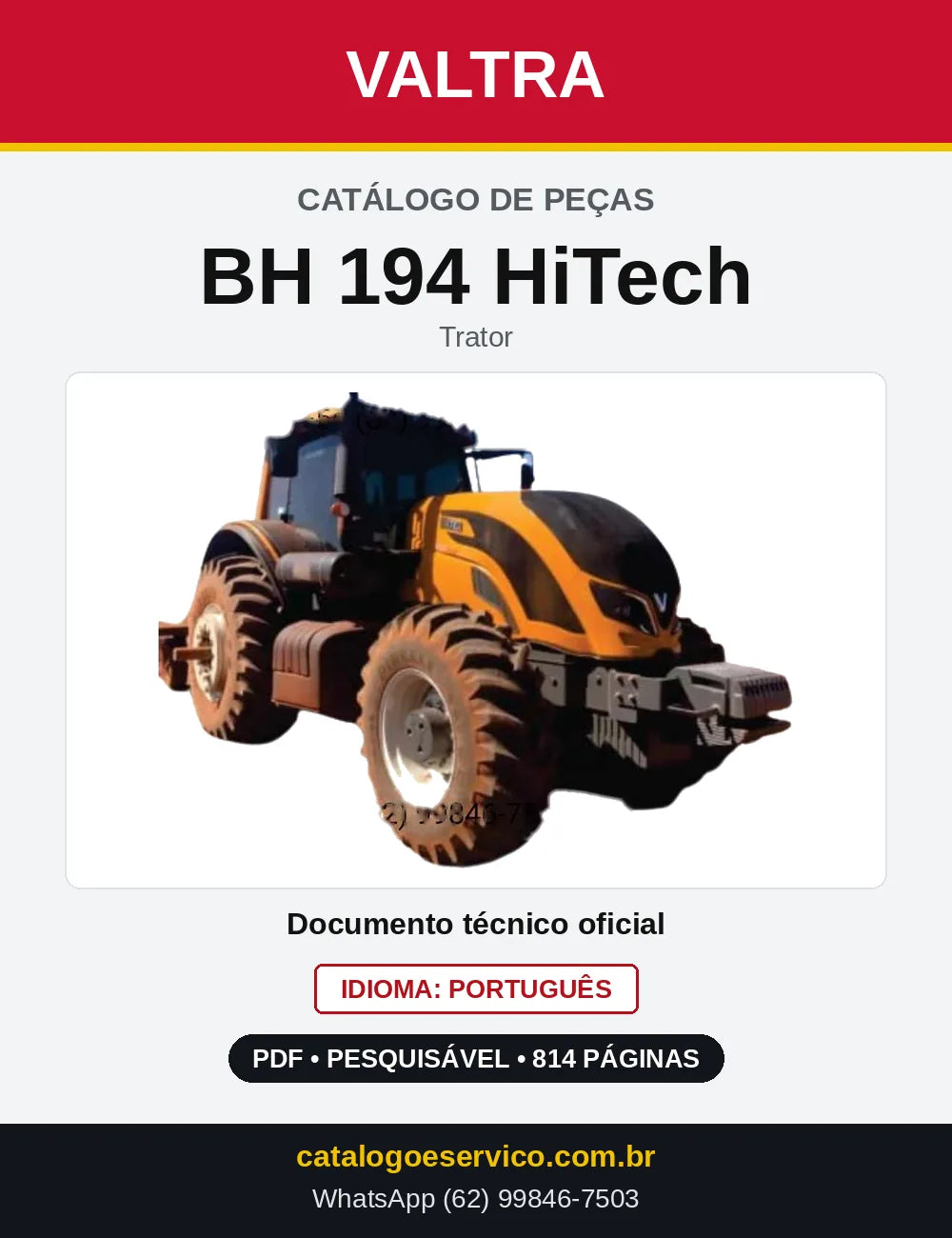 Capa do Catálogo de Peças Valtra BH 194 HiTech — Trator