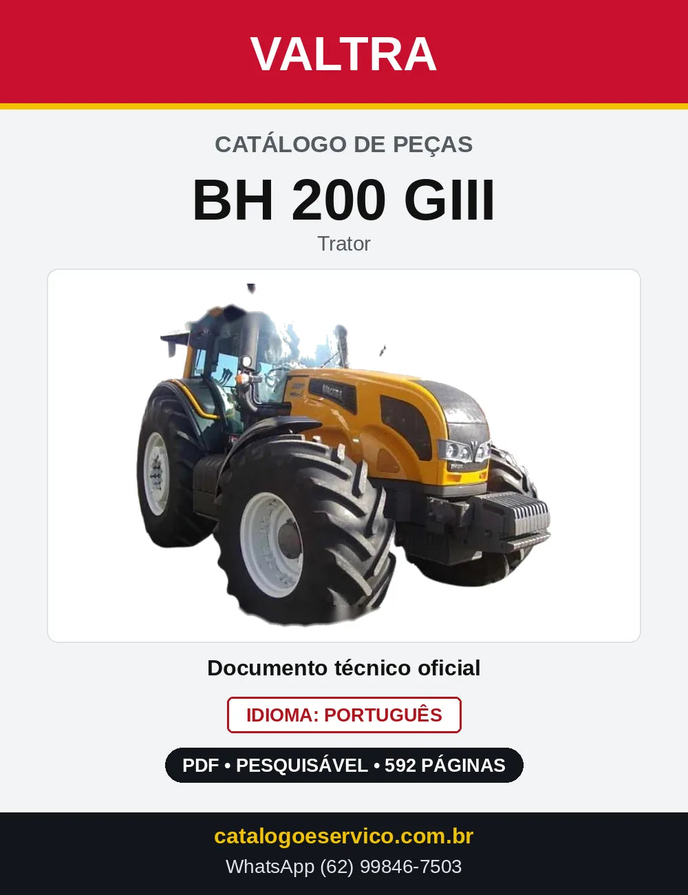 Capa do Catálogo de Peças Valtra BH 200 GIII — Trator