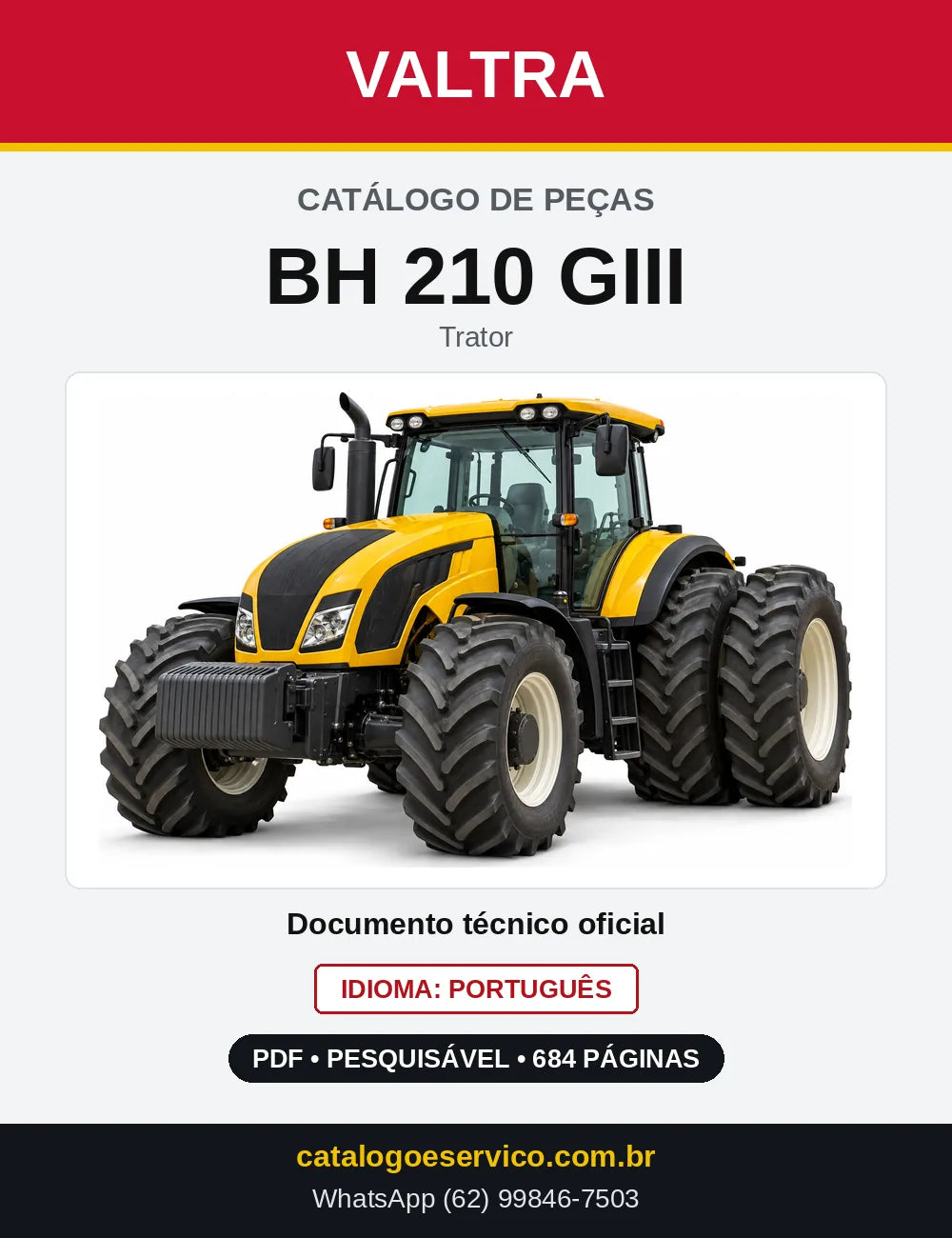 Capa do Catálogo de Peças Valtra BH 210 GIII — Trator