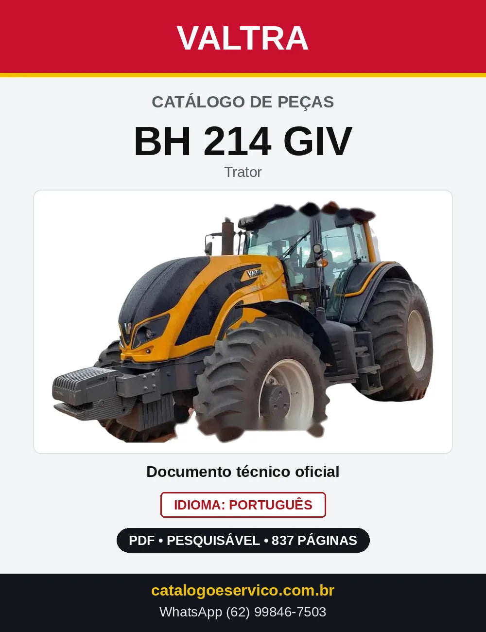 Capa do Catálogo de Peças Valtra BH 214 GIV — Trator