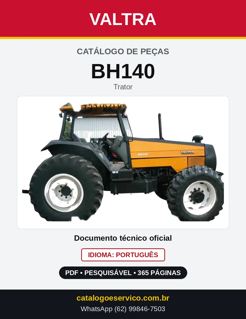 Capa do Catálogo de Peças Valtra BH140 — Trator