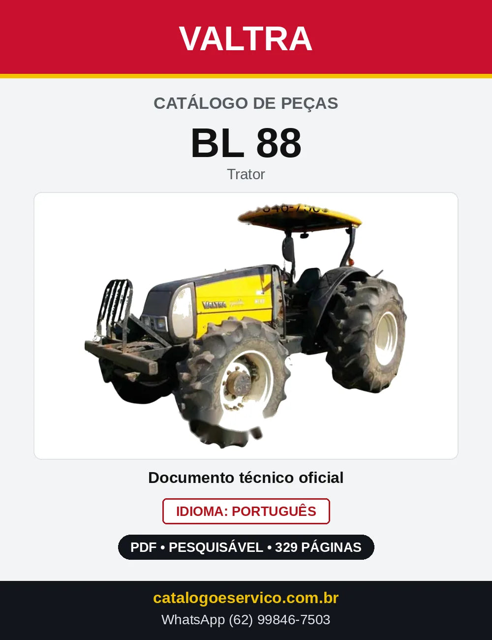 Capa do Catálogo de Peças Valtra BL 88 — Trator
