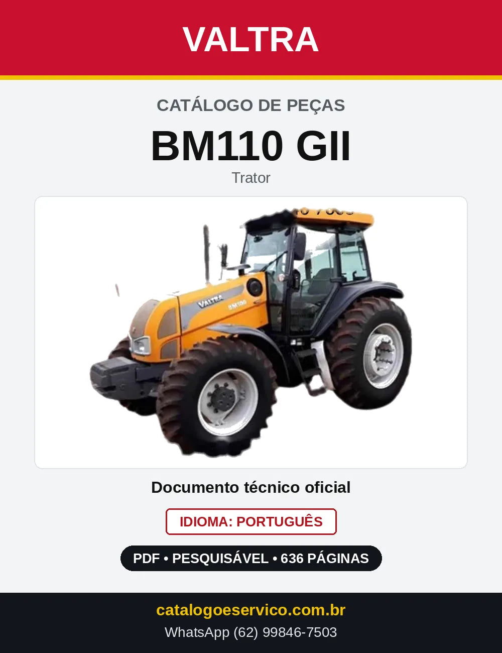 Capa do Catálogo de Peças Valtra BM110 GII — Trator