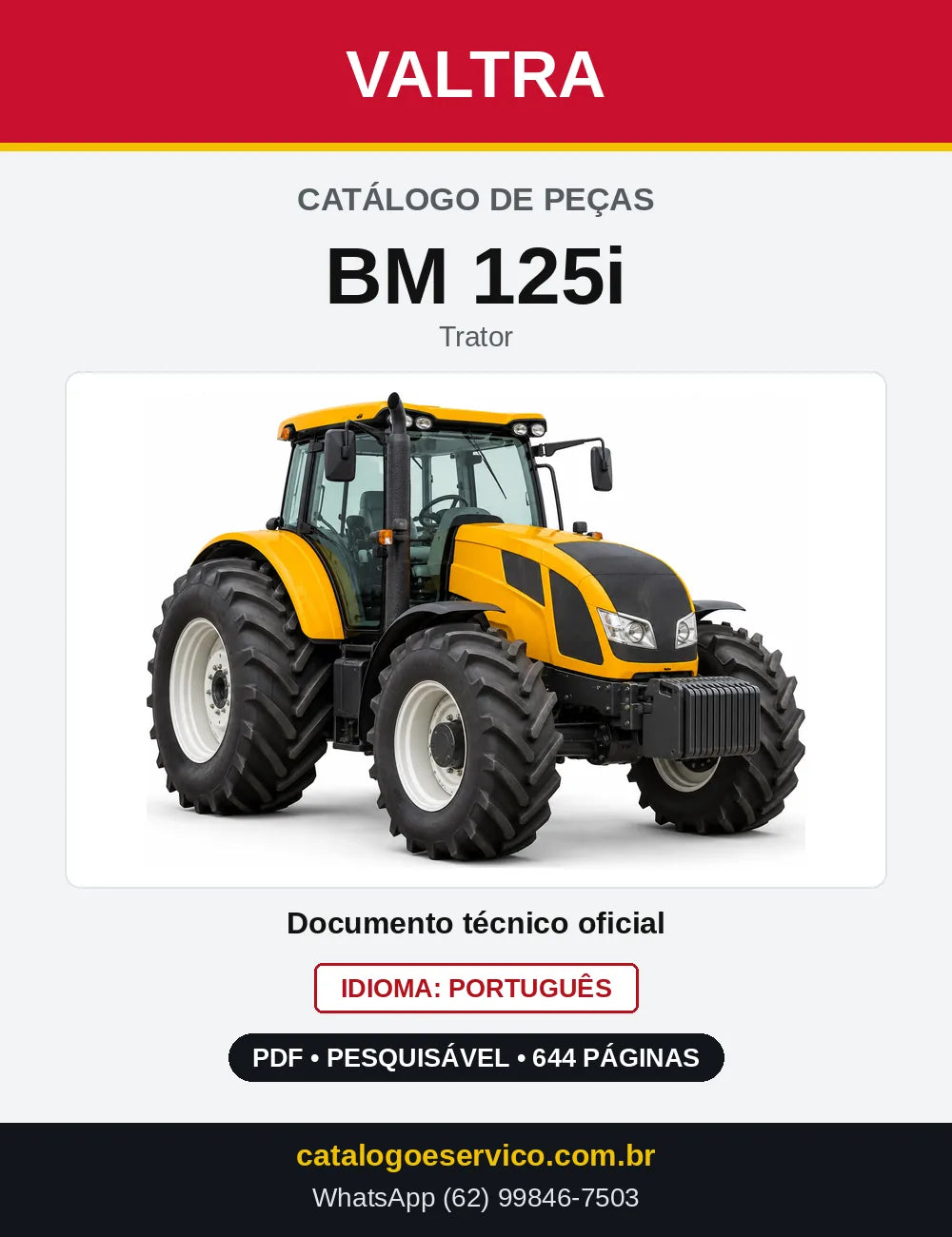 Capa do Catálogo de Peças Valtra BM 125i — Trator