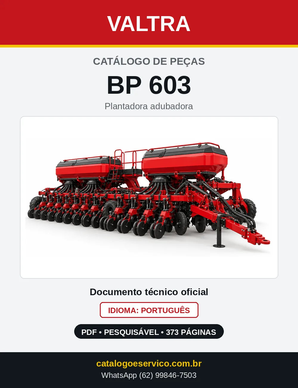 Capa do catálogo de peças Valtra BP 603 em PDF
