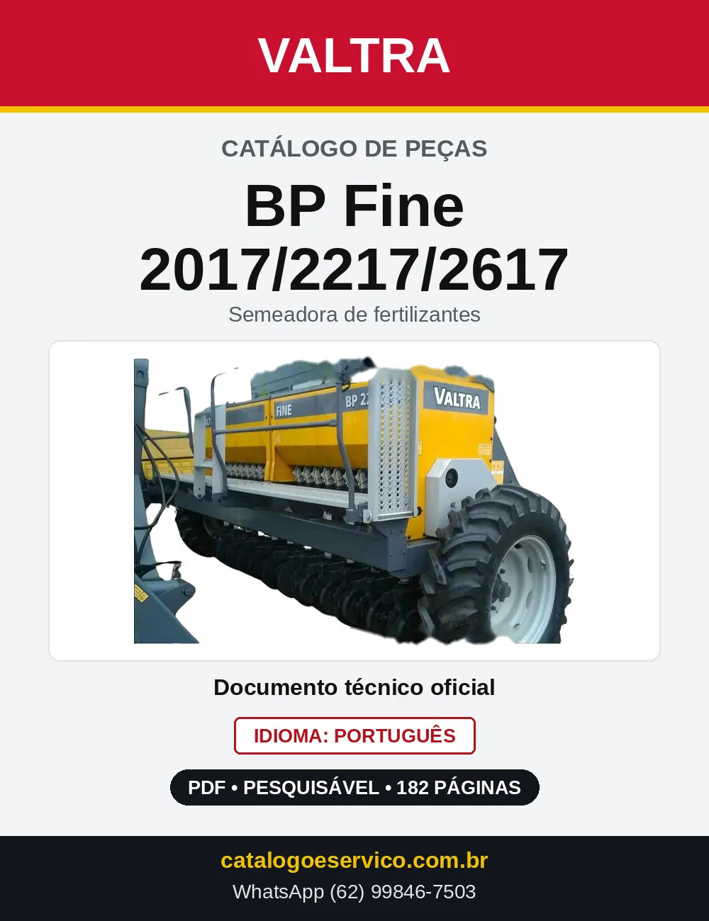 Capa do Catálogo de Peças Valtra BP Fine 2017/2217/2617 — Semeadora de fertilizantes