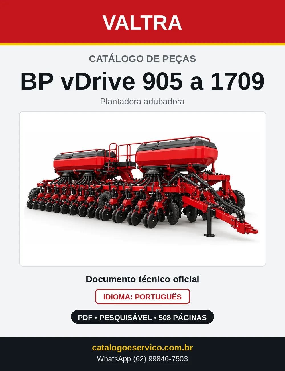 Capa do catálogo de peças Valtra BP vDrive 905 a 1709 em PDF