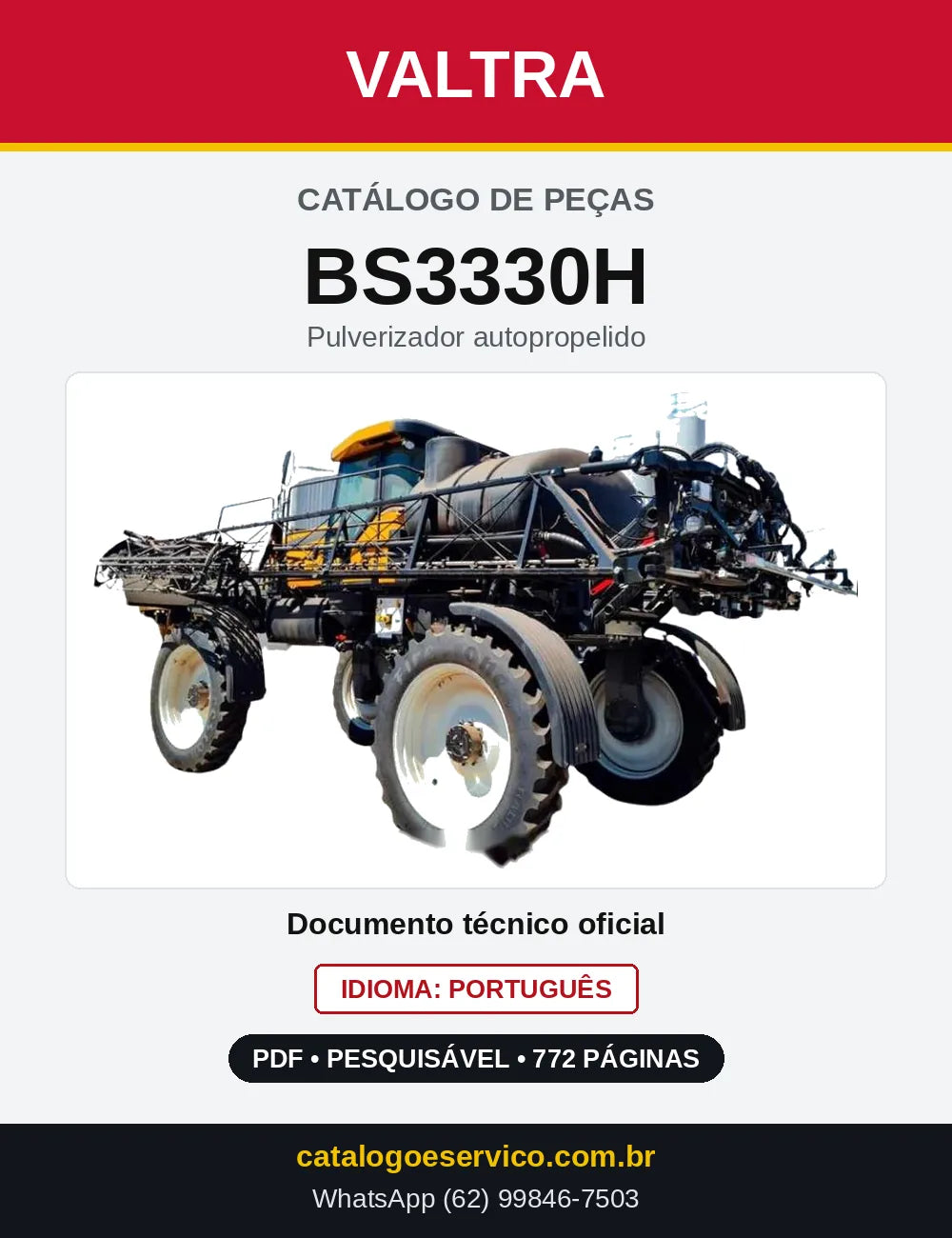 Capa do Catálogo de Peças Valtra BS3330H — Pulverizador autopropelido